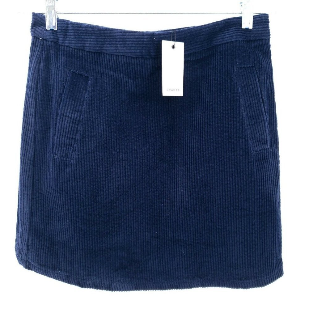 NWT SPARKZ COPENHAGEN Blue Corduroy Mini Skirt Pockets SMALL